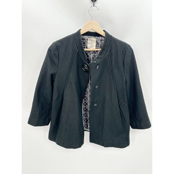 Tulle Jacket Women MEDIUM Black Button Snap Front Long Sleeve Wool Blend - Picture 1 of 8